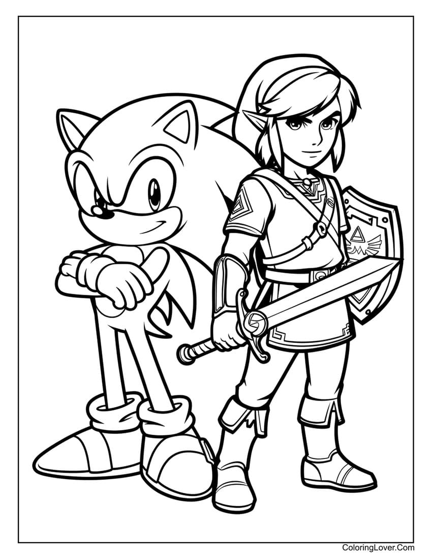 Sonic and Link printable coloring sheet for kids