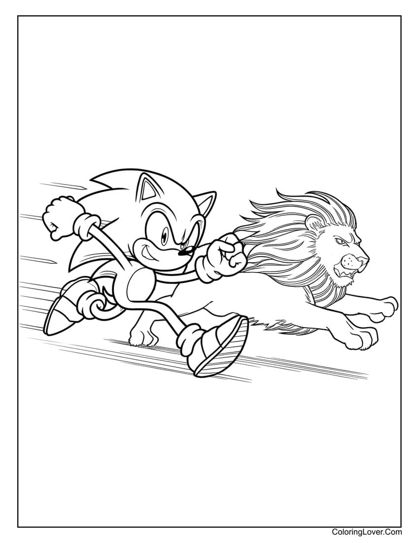 Sonic and lion printable coloring page