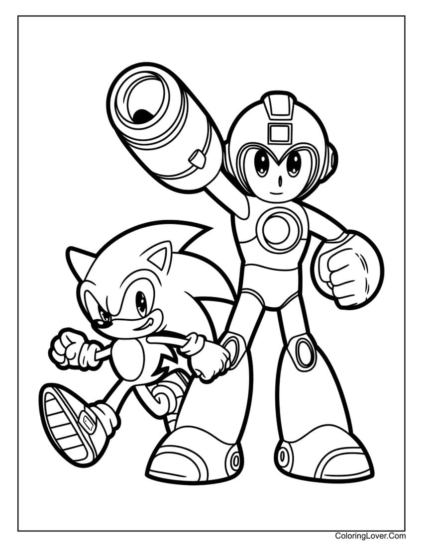 Sonic and Mega Man coloring page to print