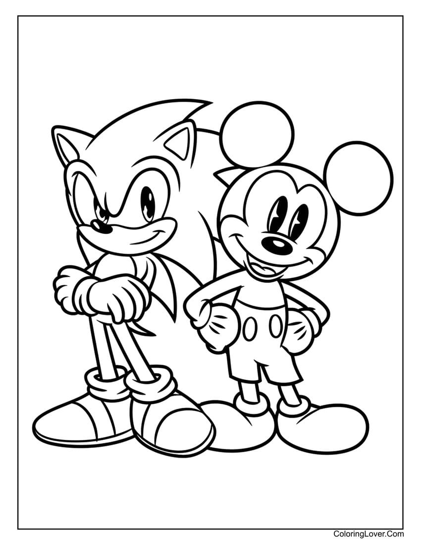 Sonic and Mickey Mouse coloring page for kids