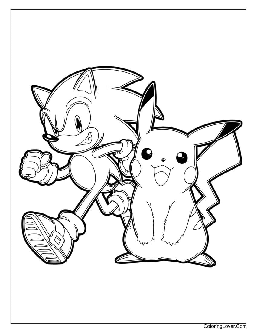 Sonic and Pikachu coloring sheet for children