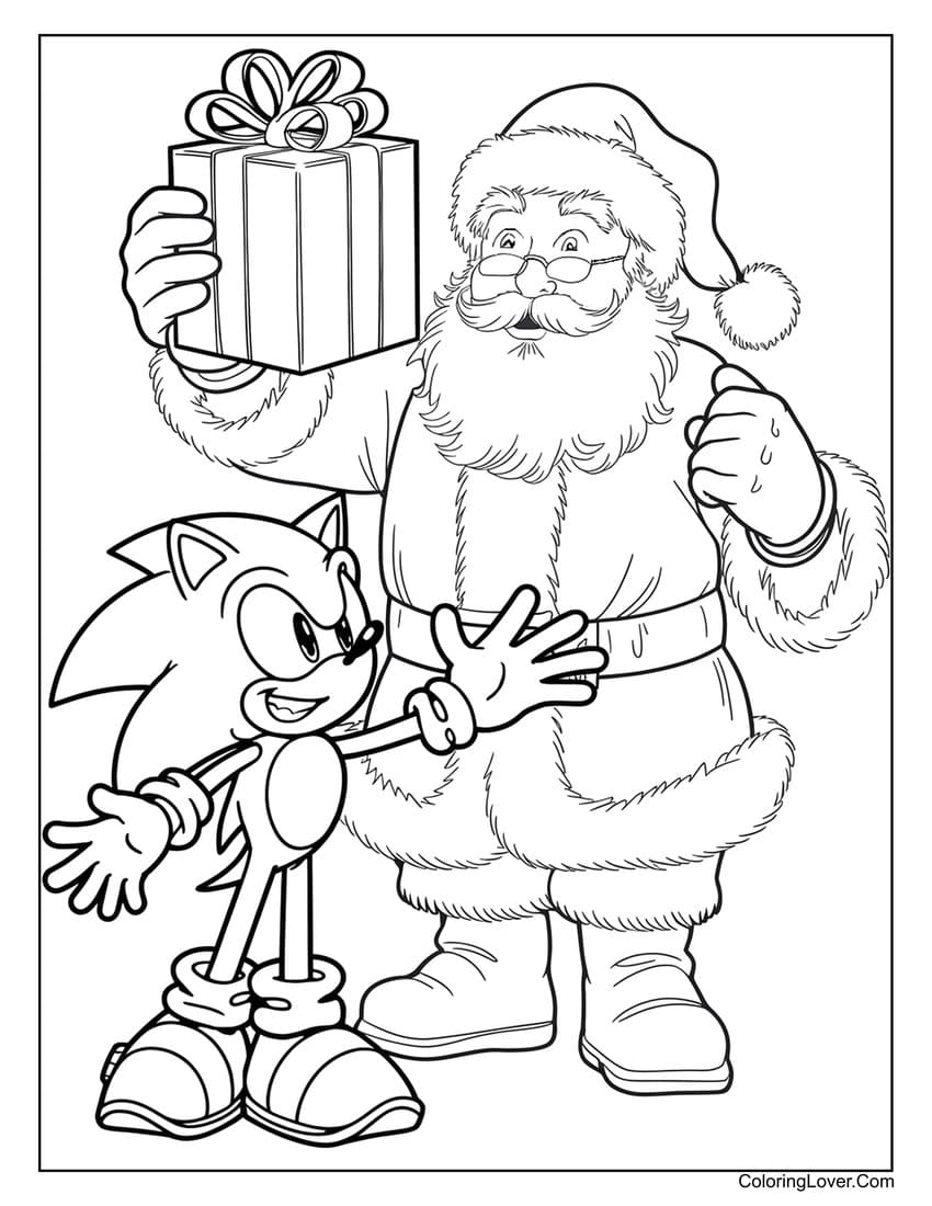 Sonic and Santa Claus coloring page