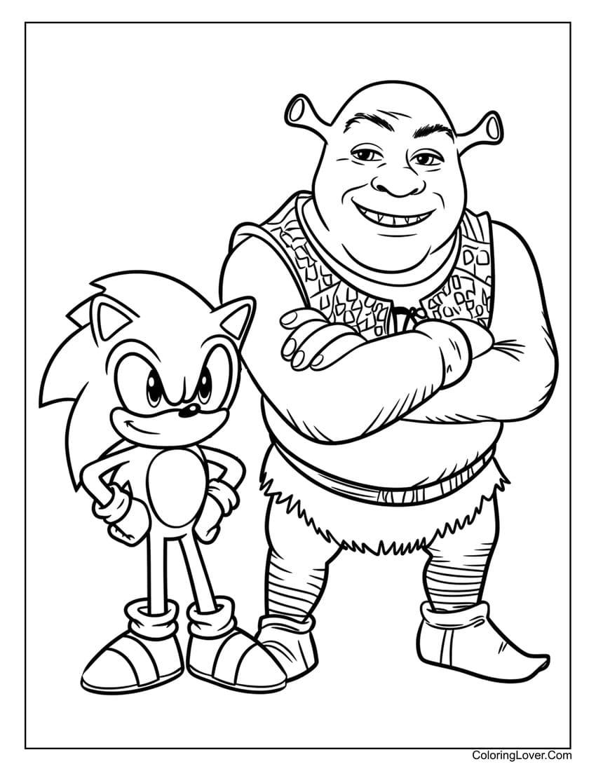 Sonic and Shrek printable coloring page adventure