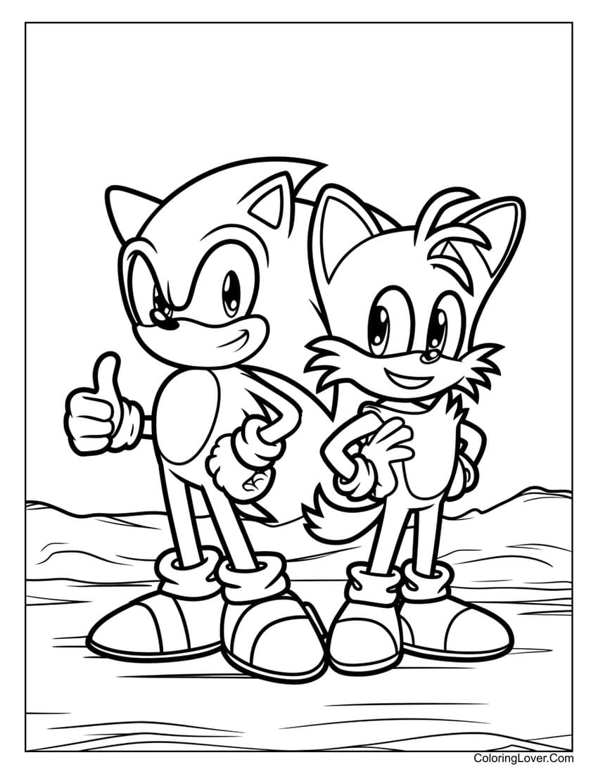 Sonic and Tails posing together coloring page