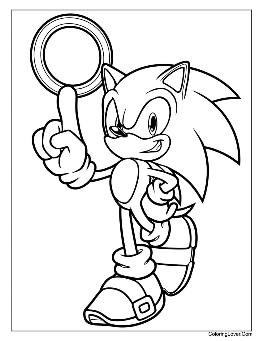 Sonic holding a single ring coloring page