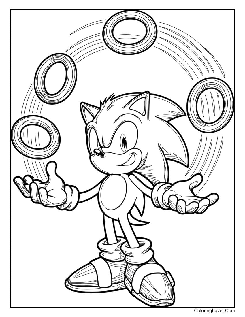 Sonic juggling rings coloring page