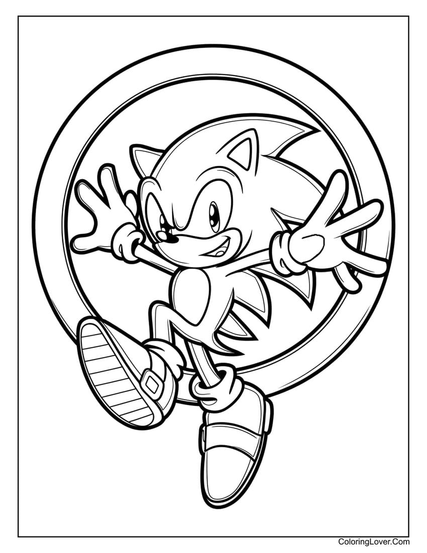 Sonic jumping through a large ring coloring page