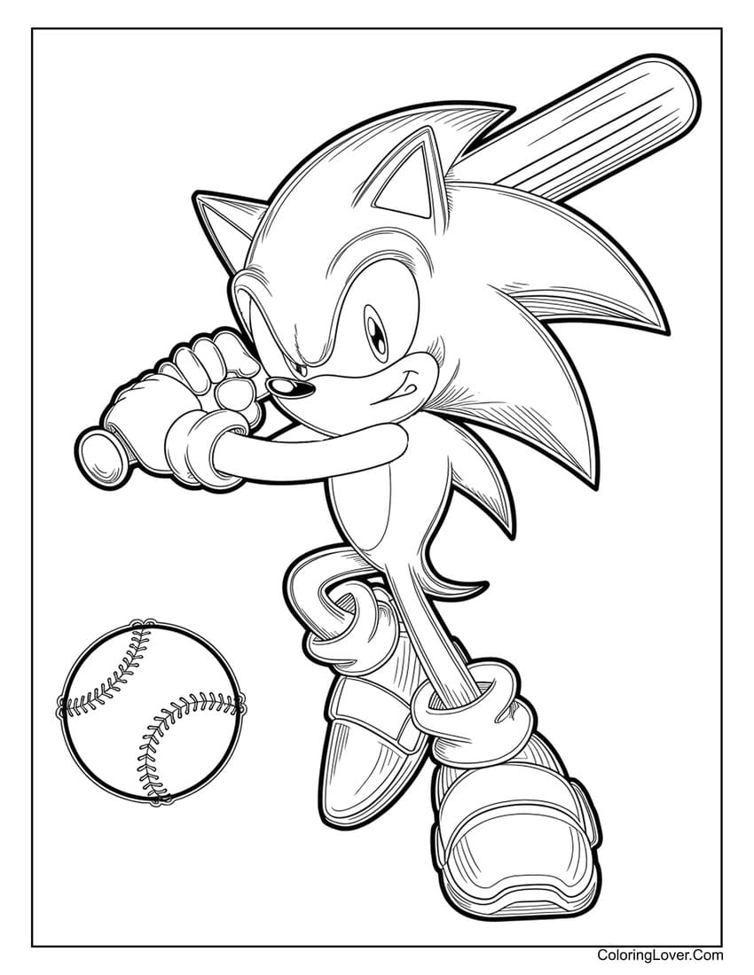 Sonic playing baseball coloring page