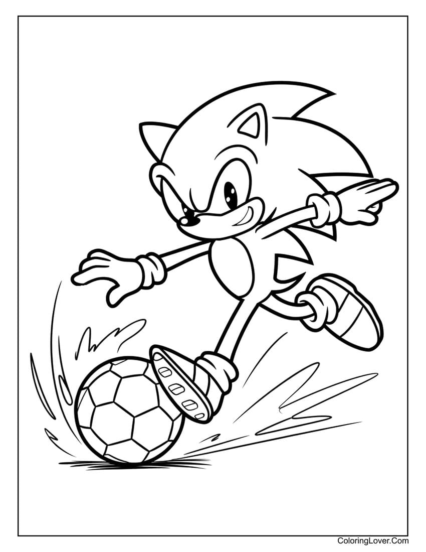 Sonic playing soccer coloring page for kids