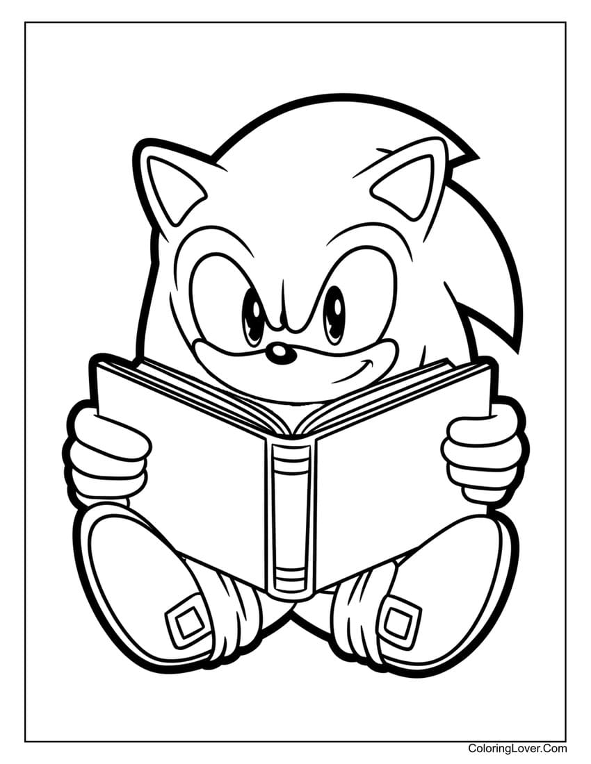 Sonic reading a book coloring page for kids