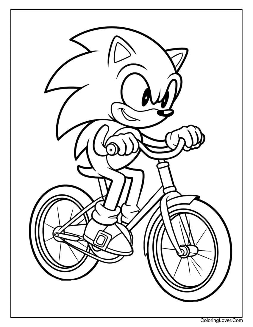 Sonic riding a bike coloring page for children