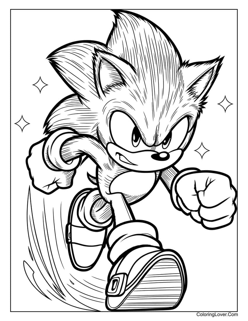 Sonic running fast with determined look coloring sheet