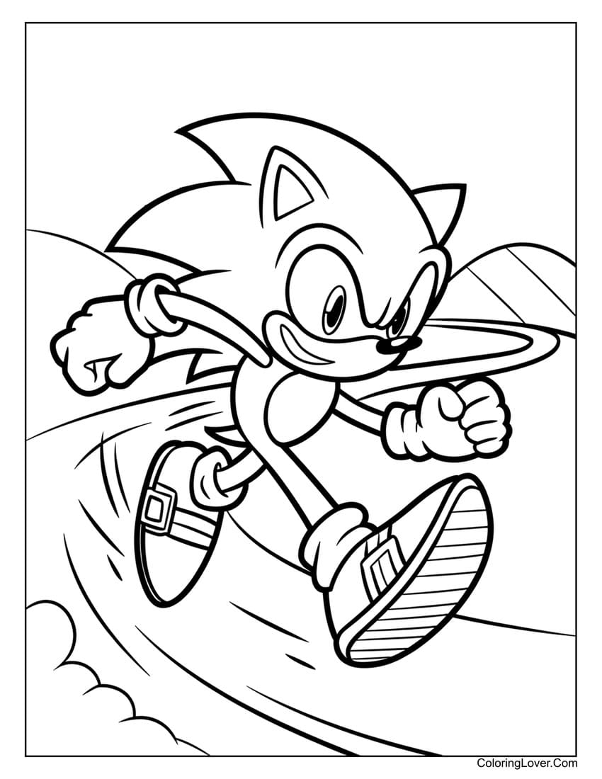 Sonic running on a curved path coloring page