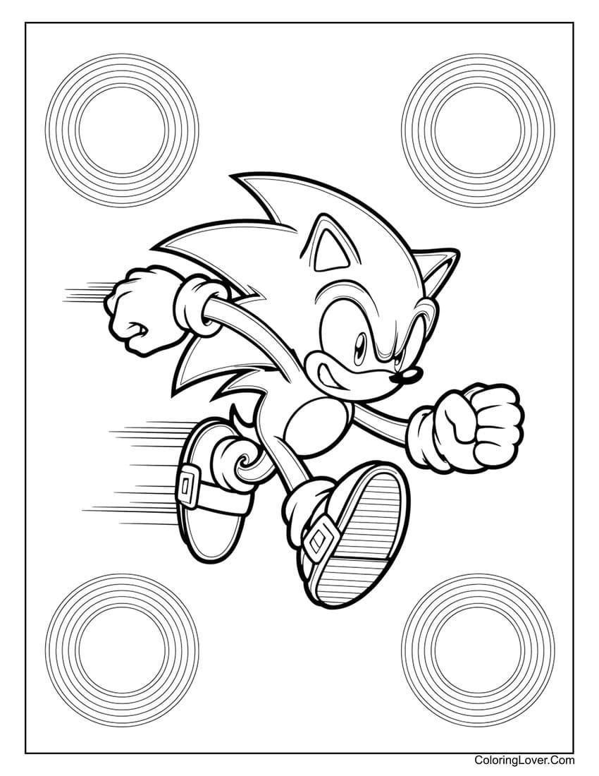 Sonic running past multiple rings coloring sheet