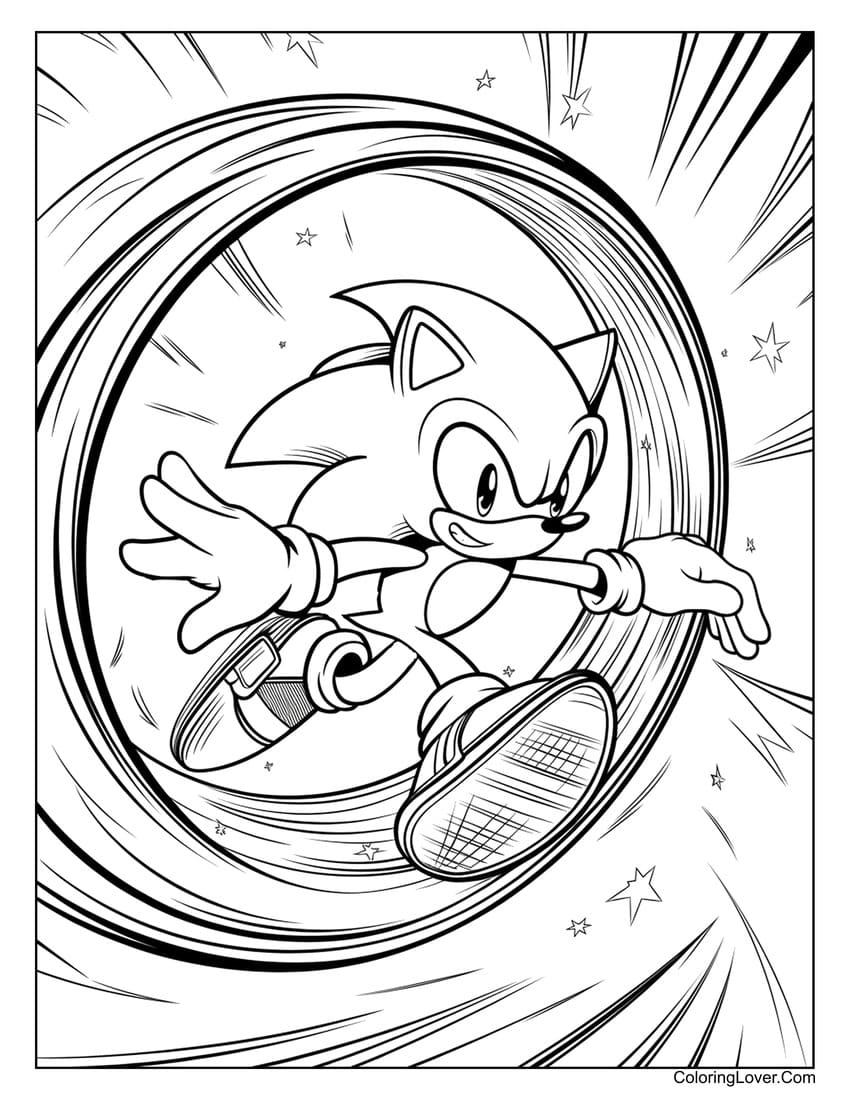 Sonic running through a ring coloring page