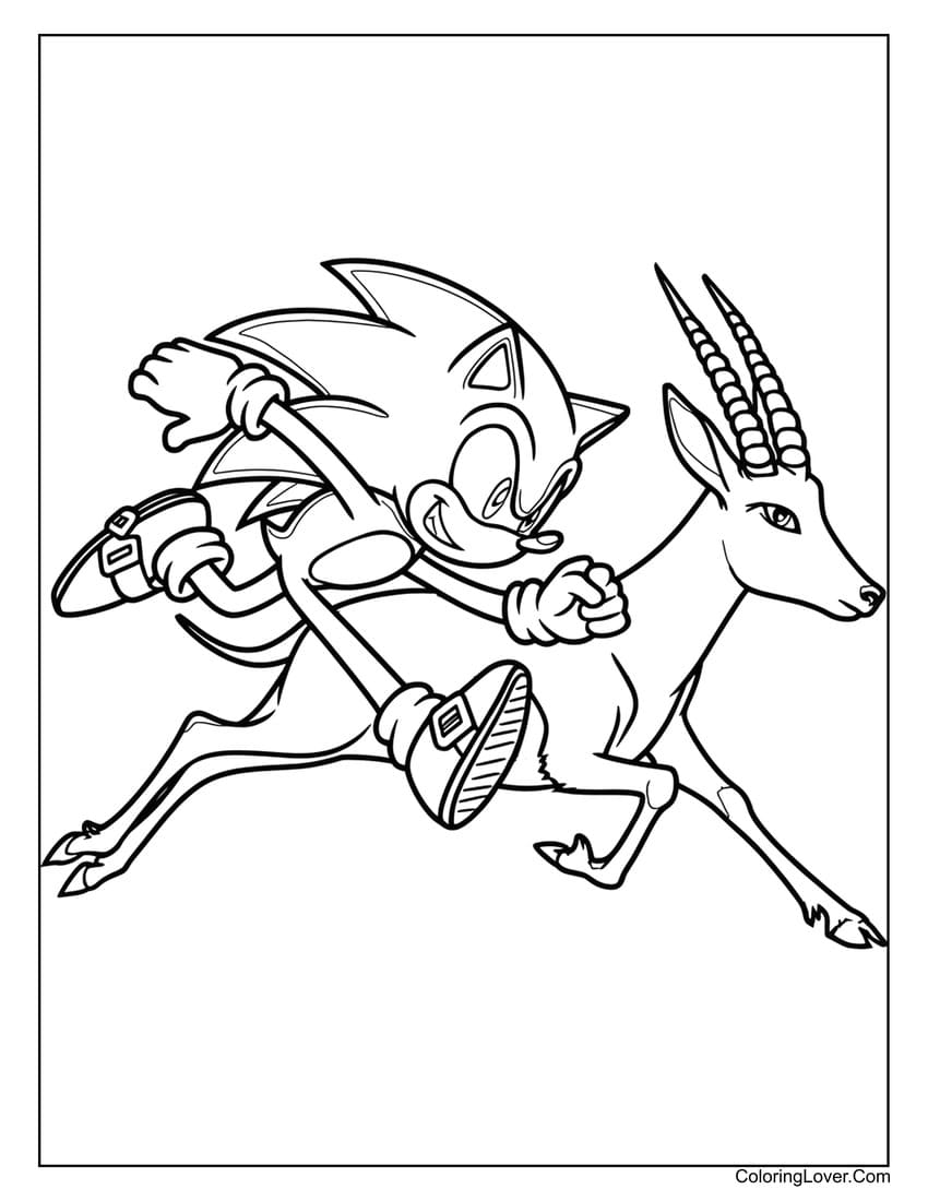 Sonic running with a gazelle coloring page