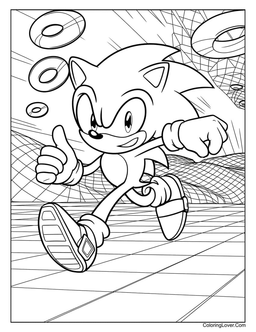 Sonic running with rings in a digital background