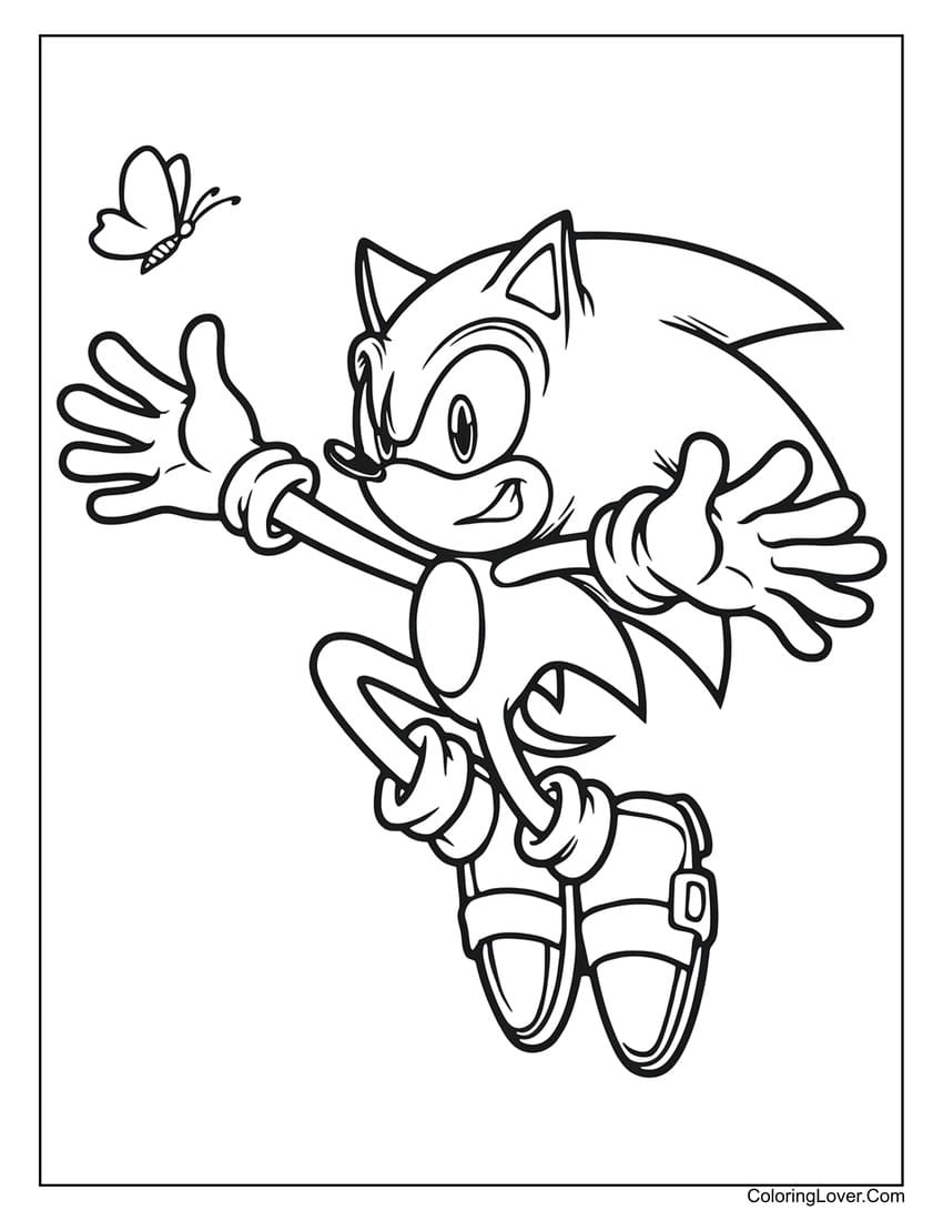 Sonic with butterfly printable coloring page