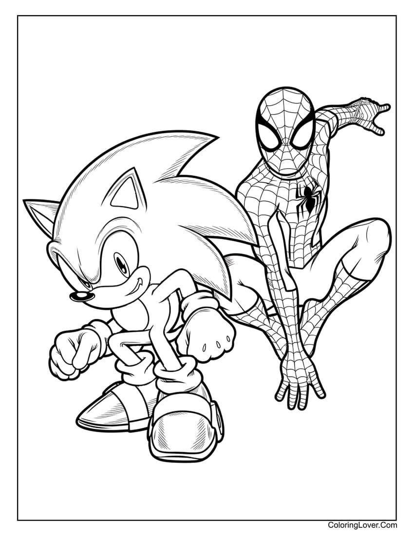 Spider-Man and Sonic printable coloring page