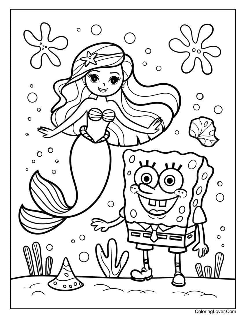 SpongeBob and mermaid friend coloring sheet