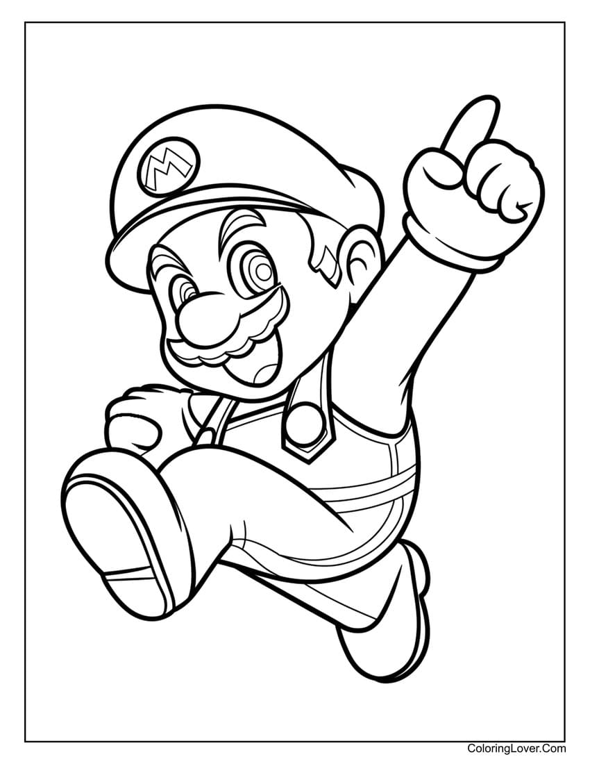 Super Mario jumping coloring page for kids