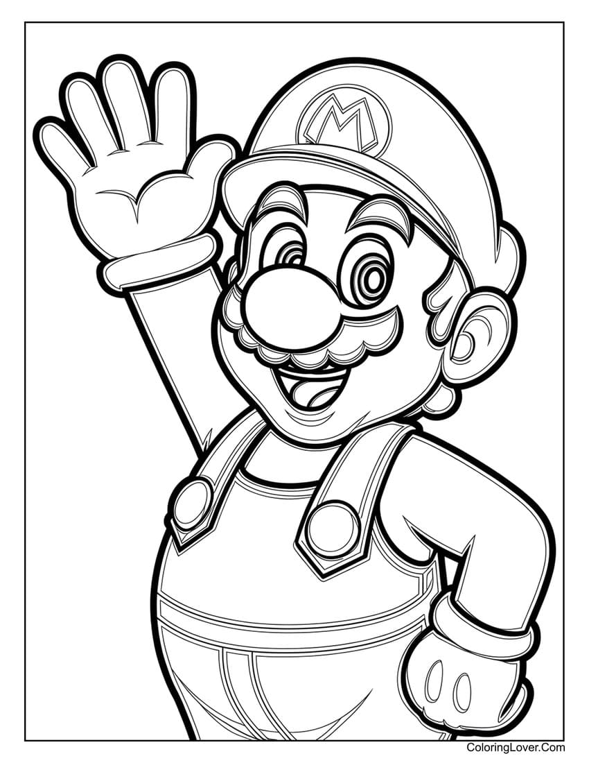 Super Mario waving coloring page for fun