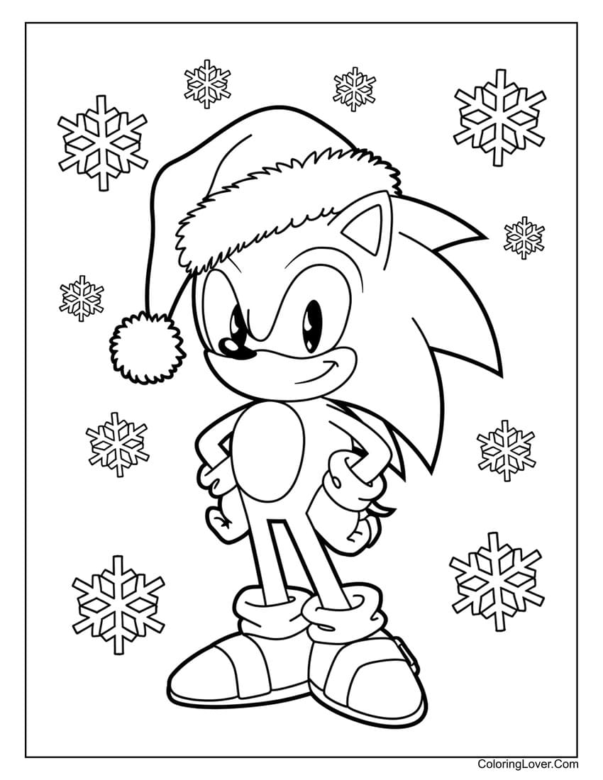 Sonic with snowflakes coloring page