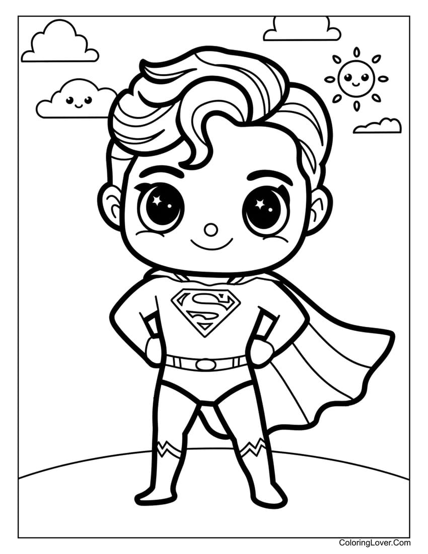 Superman cute hero coloring page