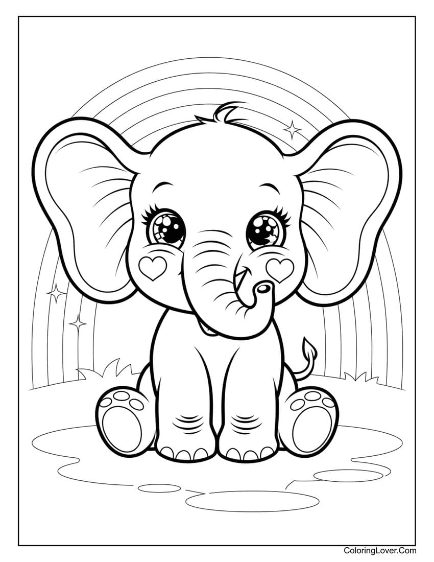 Sweet cute elephant coloring page for kids