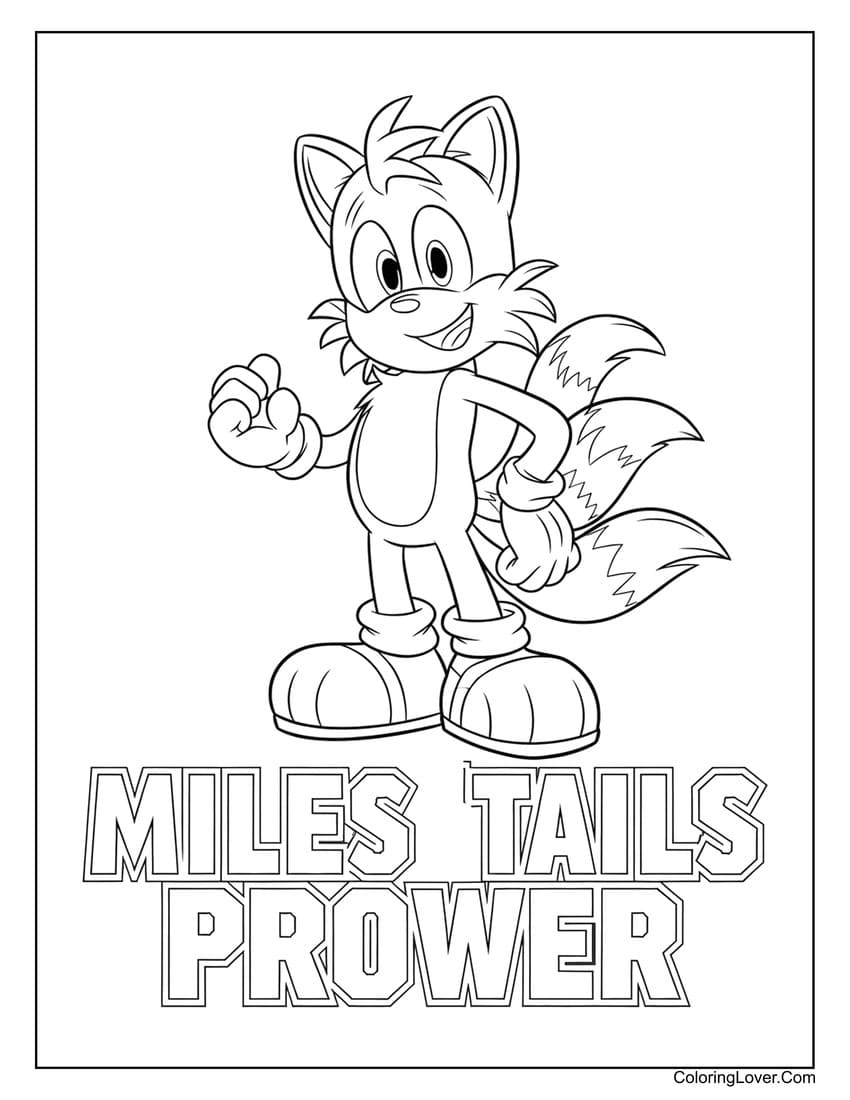 Tails smiling confidently with raised fist coloring page