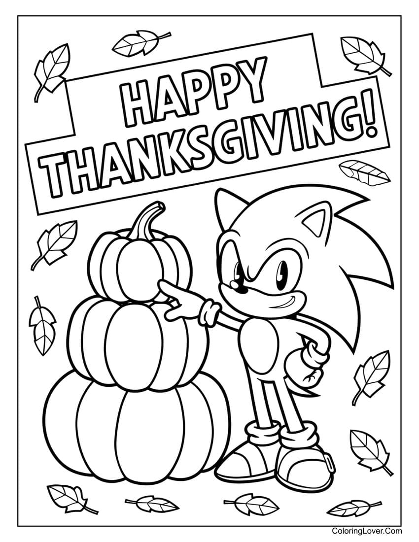 Thanksgiving Sonic coloring page with pumpkins