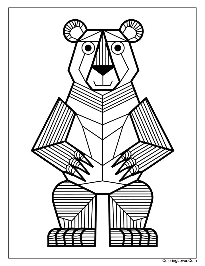 Abstract geometric bear sitting coloring page