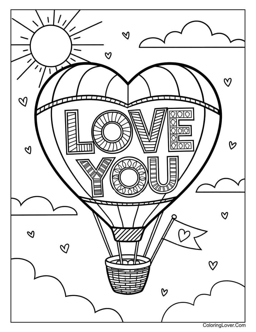 Adorable baby girl with I Love You banner coloring page