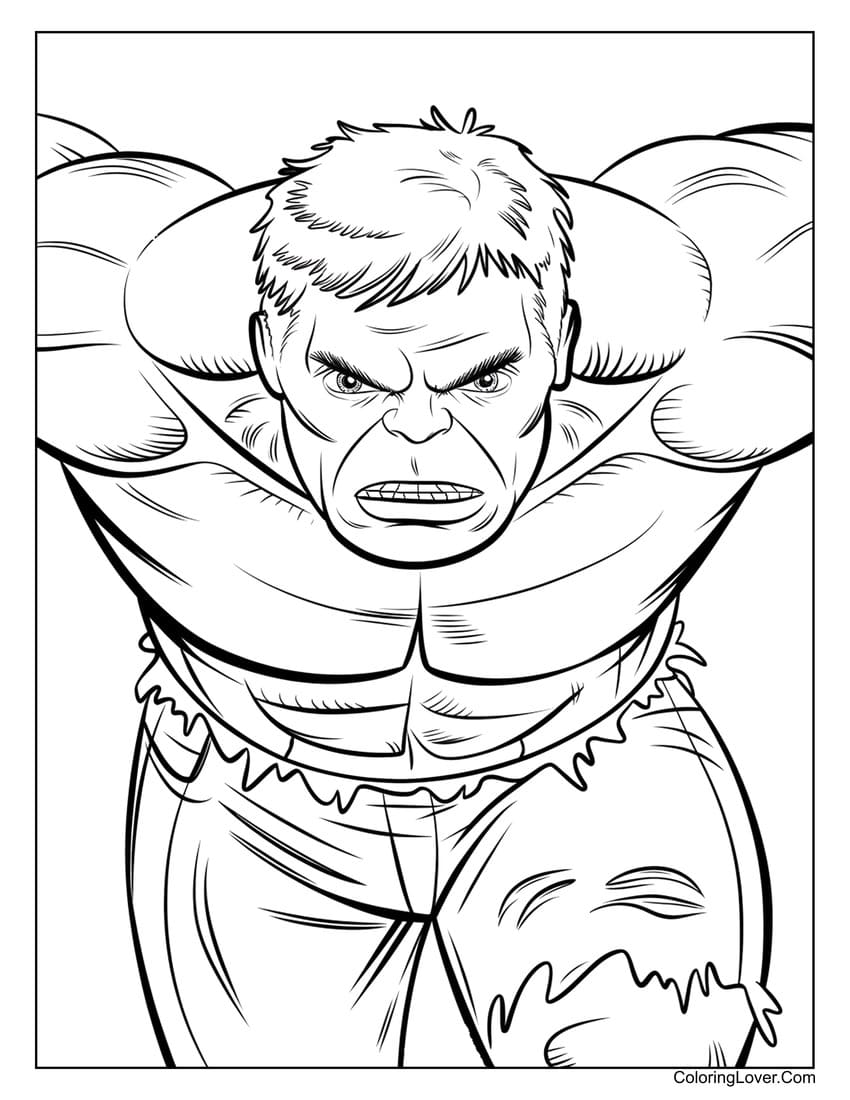 Angry Hulk running forward coloring page sheet