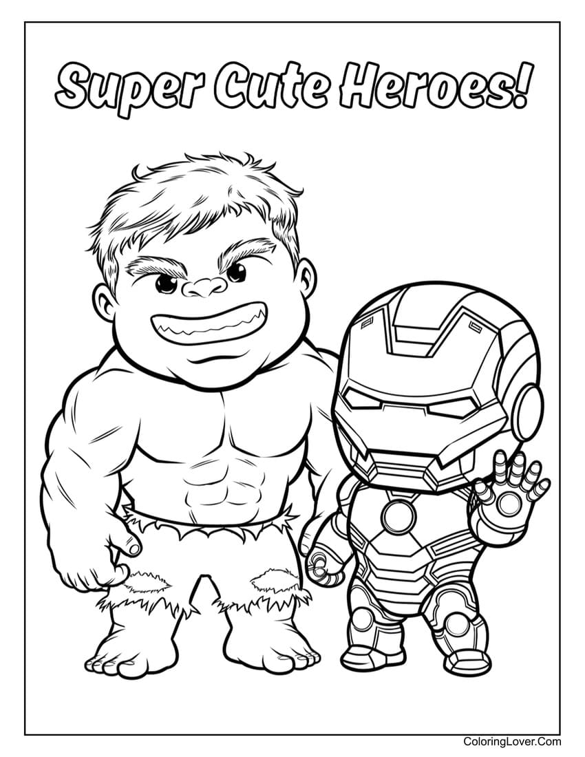 Baby Hulk and Iron Man heroes coloring page