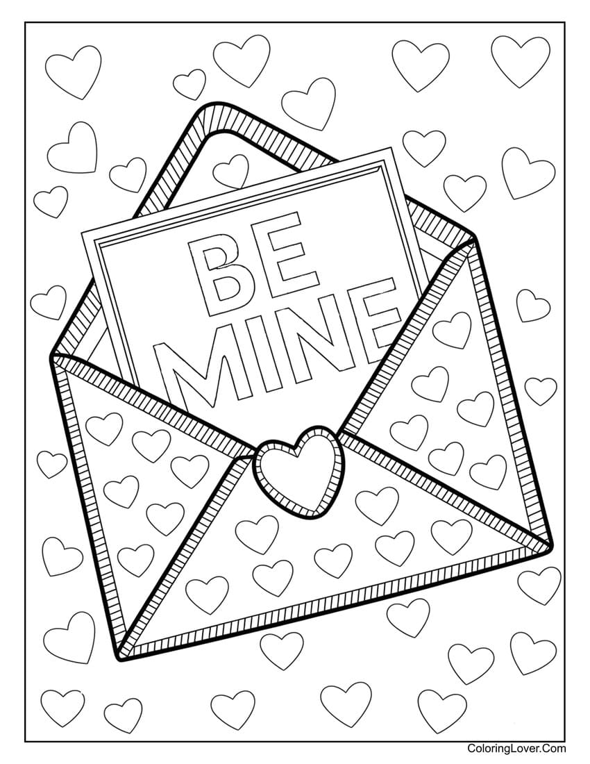 Be Mine envelope Valentine’s Day coloring page