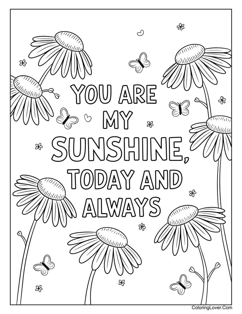 Bright daisies with butterflies Valentine’s Day coloring page