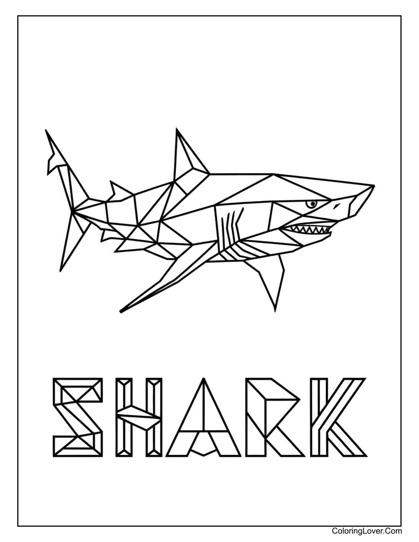 Decorative shark coloring sheet with intricate patterns