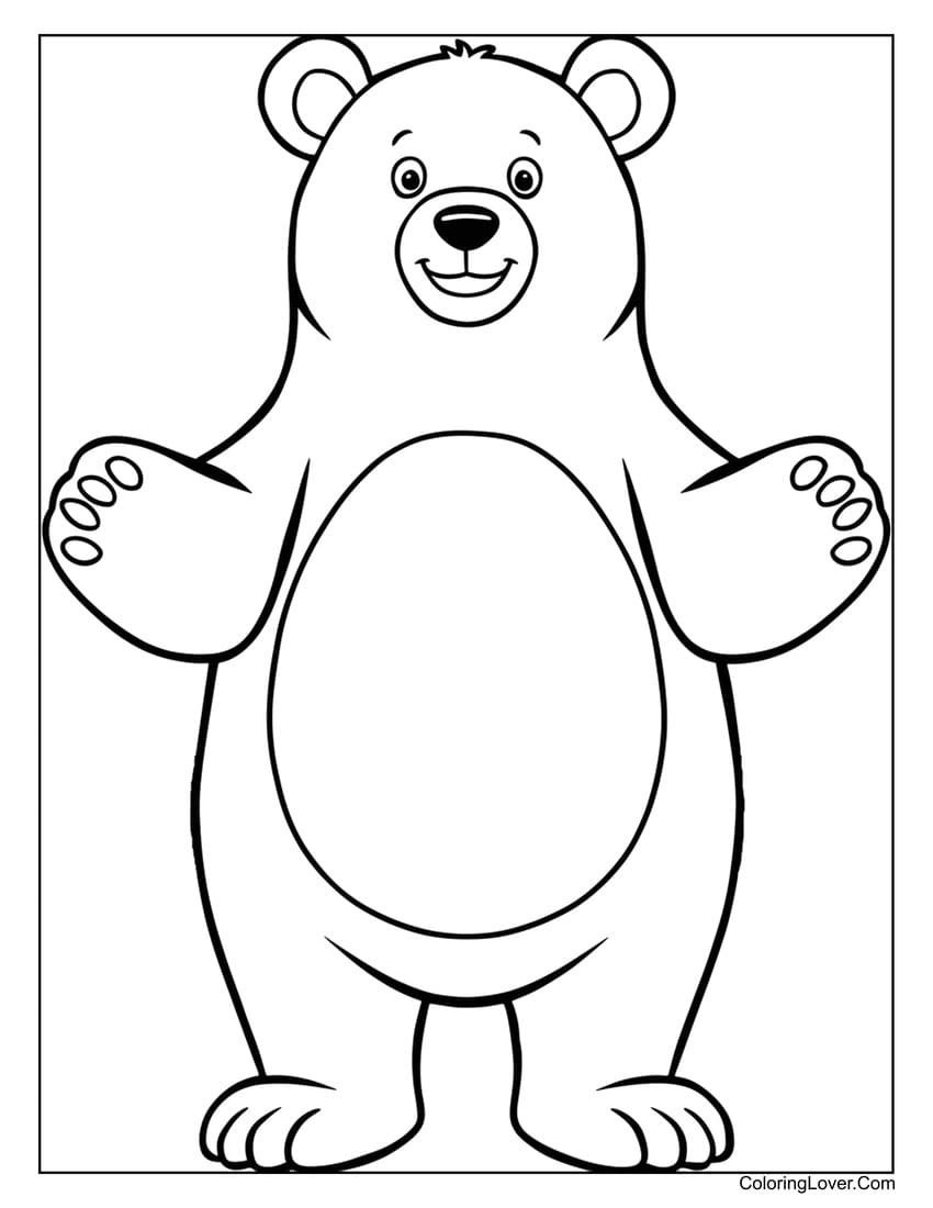 Easy preschool bear with open arms coloring page