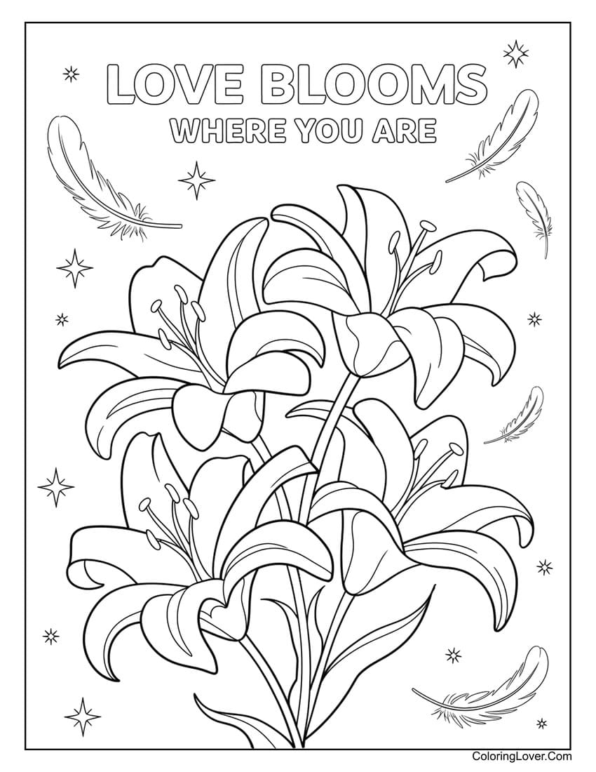 Elegant lilies symbolizing love Valentine coloring page