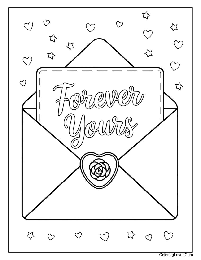 Forever Yours romantic coloring sheet for Valentine