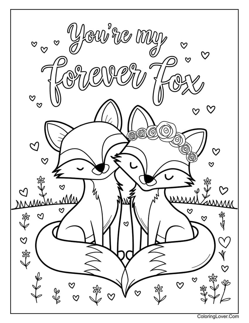 Fox couple in love for Valentine’s Day coloring page