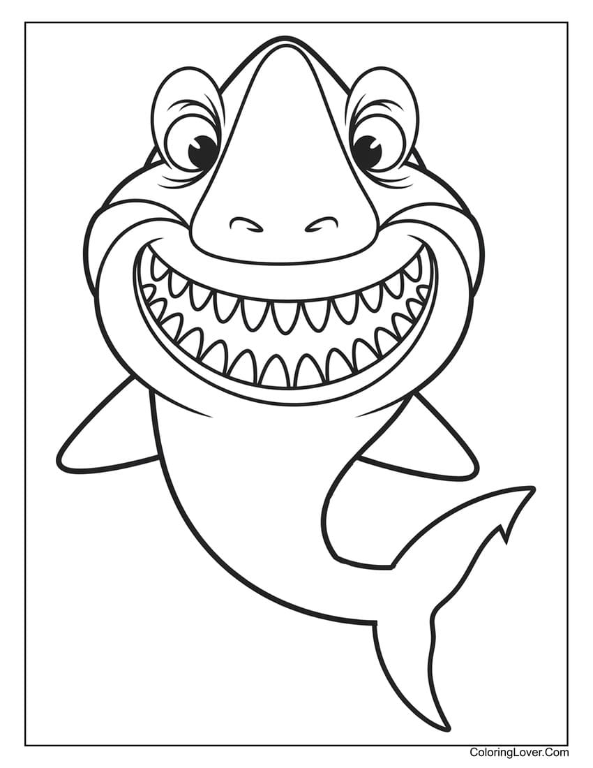 Funny Shark with Big Grin Coloring Page