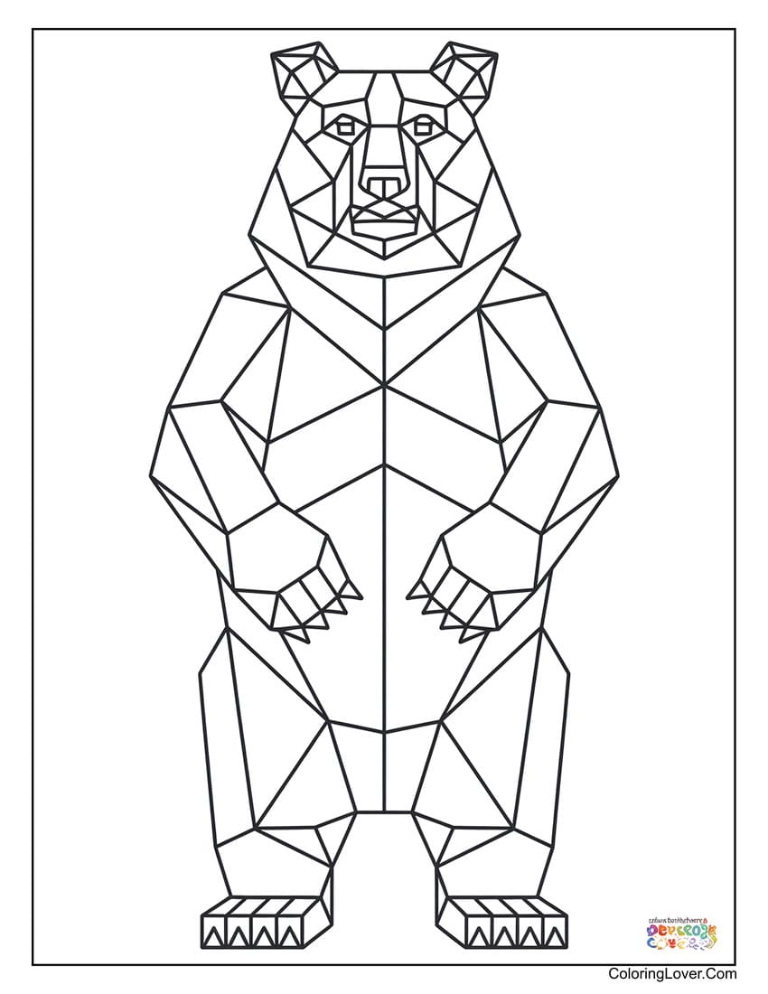 Geometric standing bear coloring page