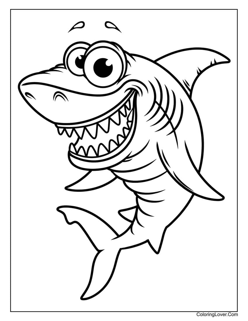 Happy Cartoon Shark Smiling Coloring Page