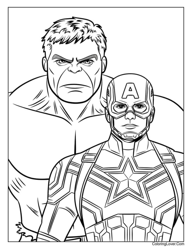 Hulk and Captain America coloring page