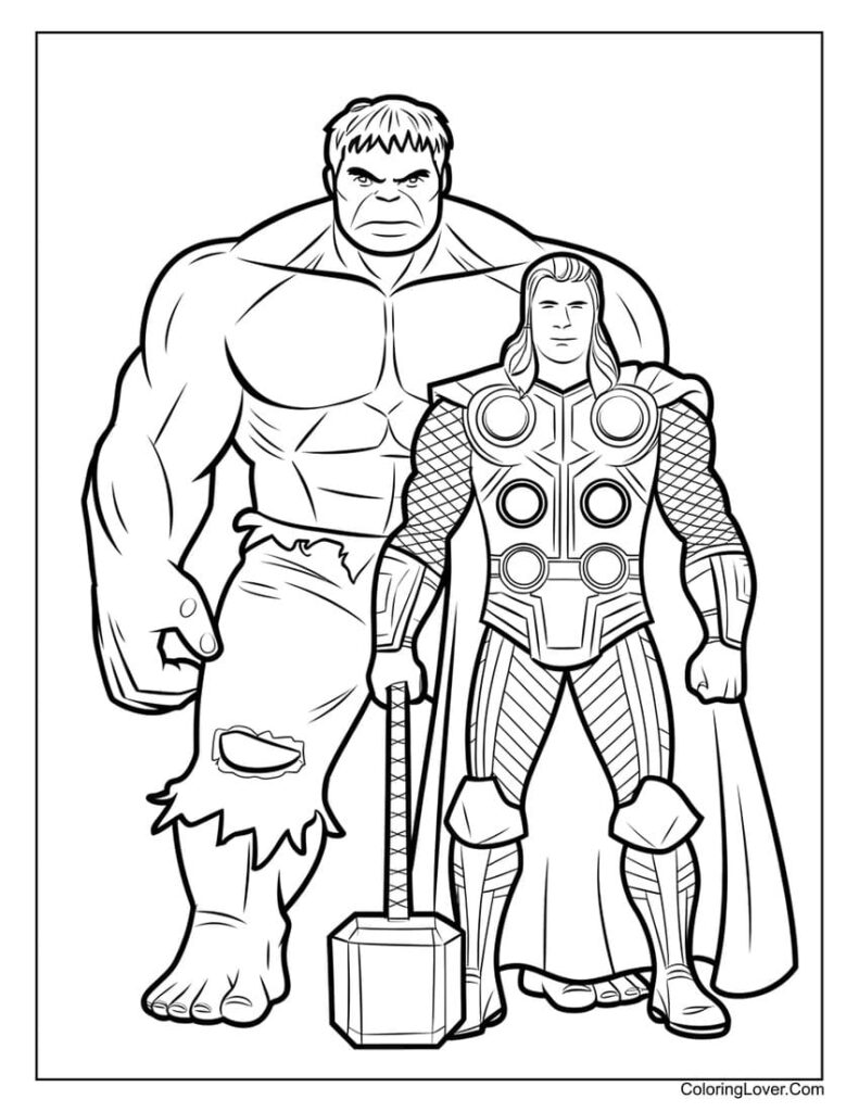 Hulk and Thor coloring page