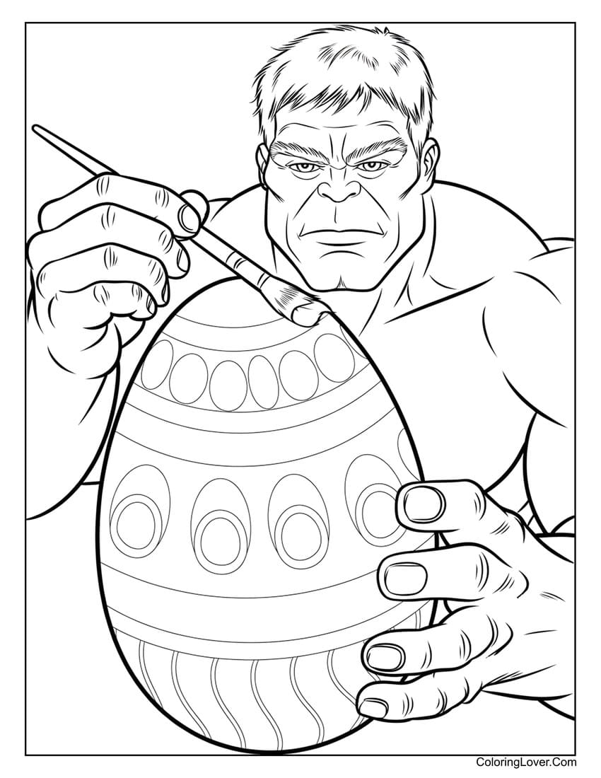 Hulk painting Easter egg, festive coloring page