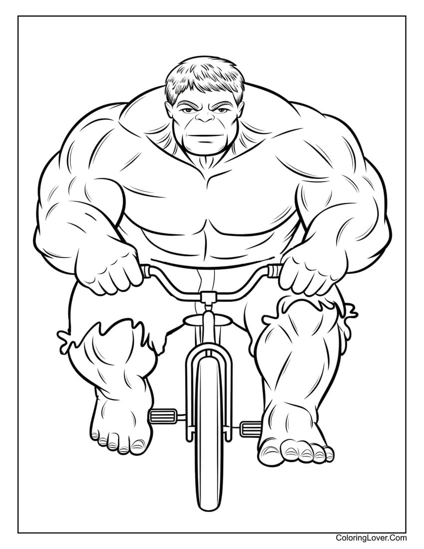 Hulk riding a bicycle coloring page