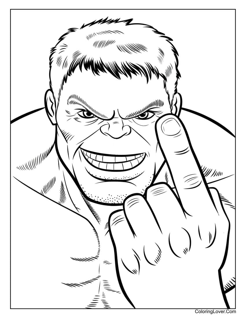 Hulk showing his angry expression coloring sheet